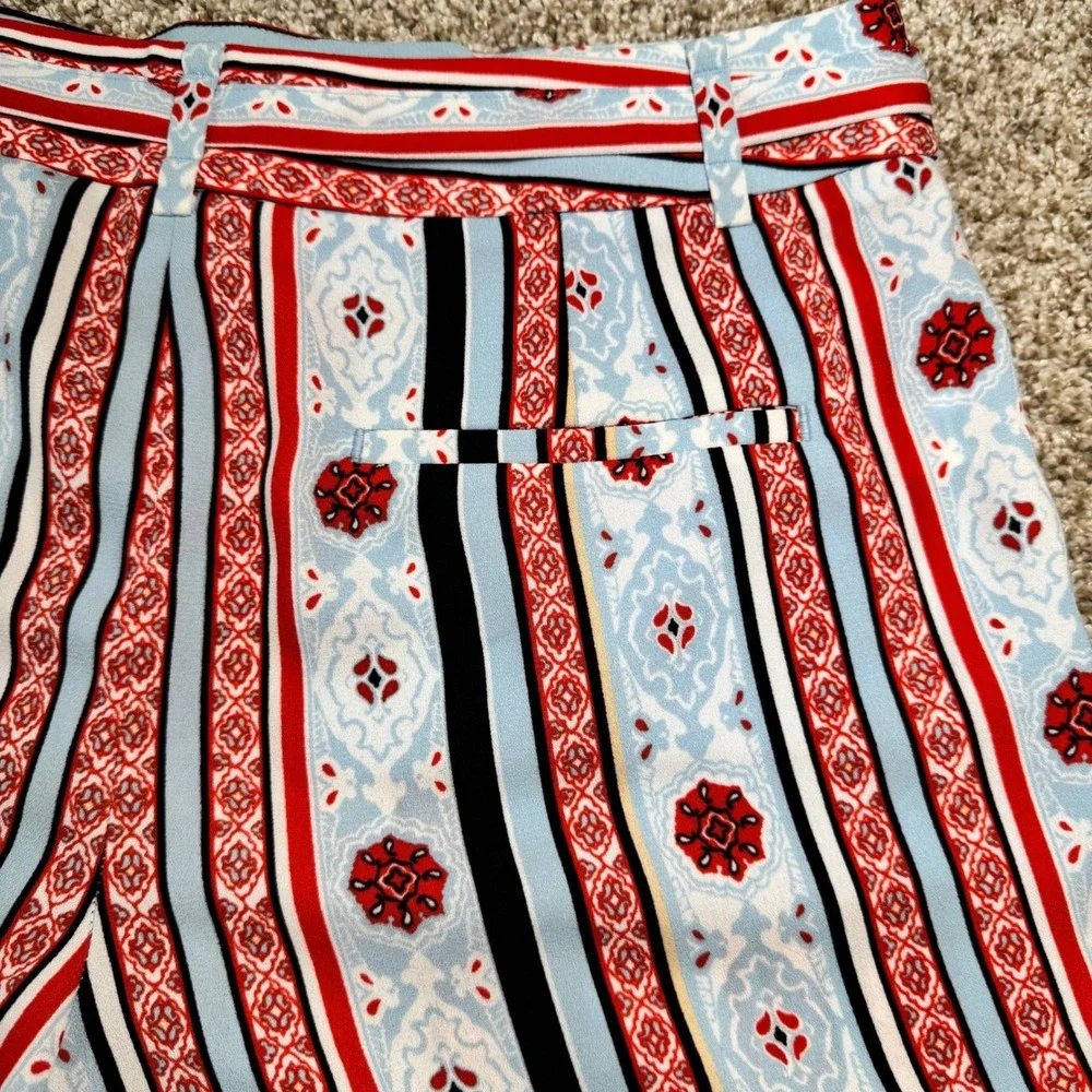 Loft Womens Size‎ 2 Blue Red Tile Stripe Tie Waist Riviera High Rise Shorts